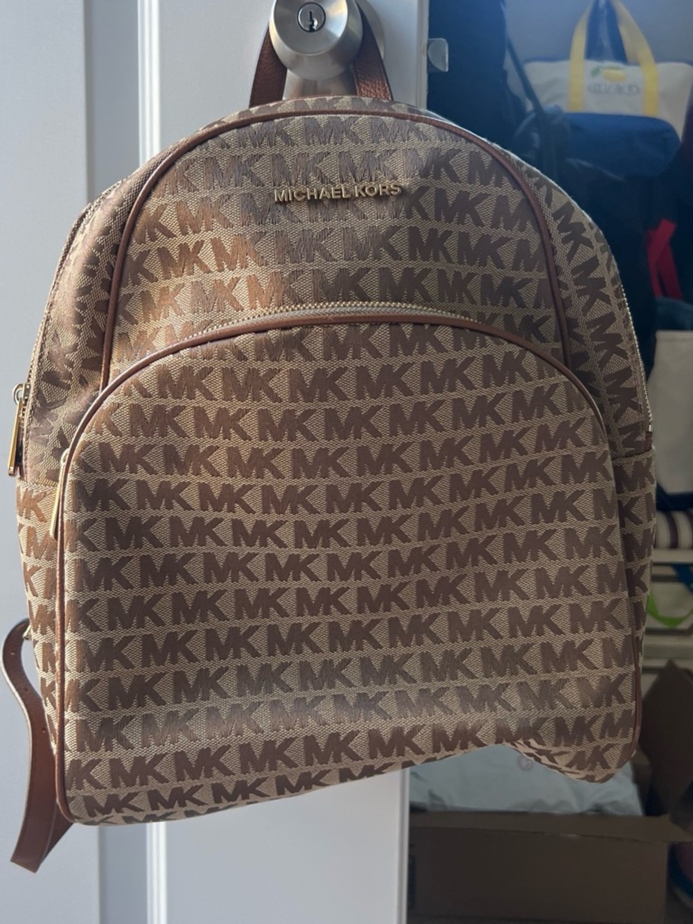 Michael Kors Brown/Tan MK Logo Backpack